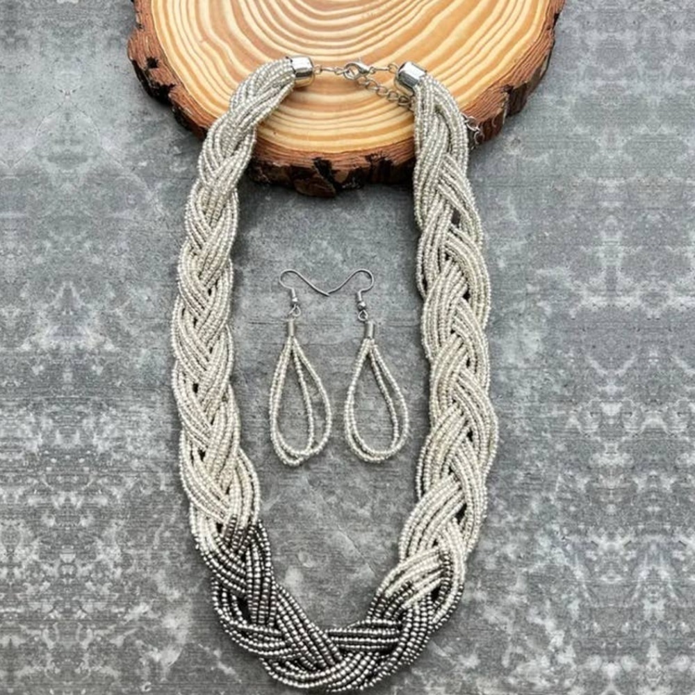 Boho Style‎ Braided Pendant Necklace & Drop Hook Earrings Set